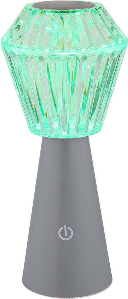 RGB LED Tischleuchte, Kristall, Touch, Akku, silber, H 25,5 cm