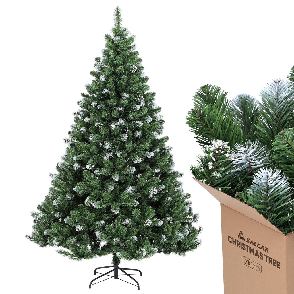 Salcar Künstlicher Weihnachtsbaum 210 cm mit Schnee Effekt Astspitzen und Metallständer, Künstlich Tannenbaum für Weihnachten