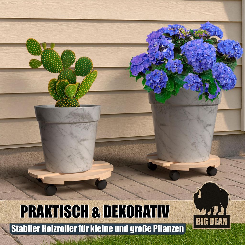 Plantenroller hout Massief beukenhout hoekig 30 cm x 30 cm - rolwagen tot 120 kg belastbaar 30 x 30 cm naturel