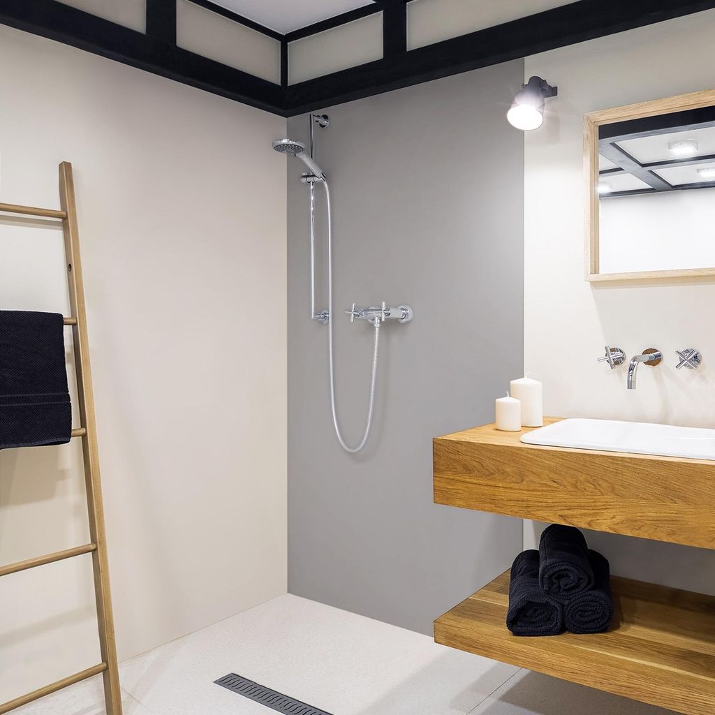 Duschrückwand mit Motiv selbstklebend - 0.61 mm Wandpaneel wasserfest Design grau Unifarben Badrückwand fugenlos Premium matt 100x190 cm