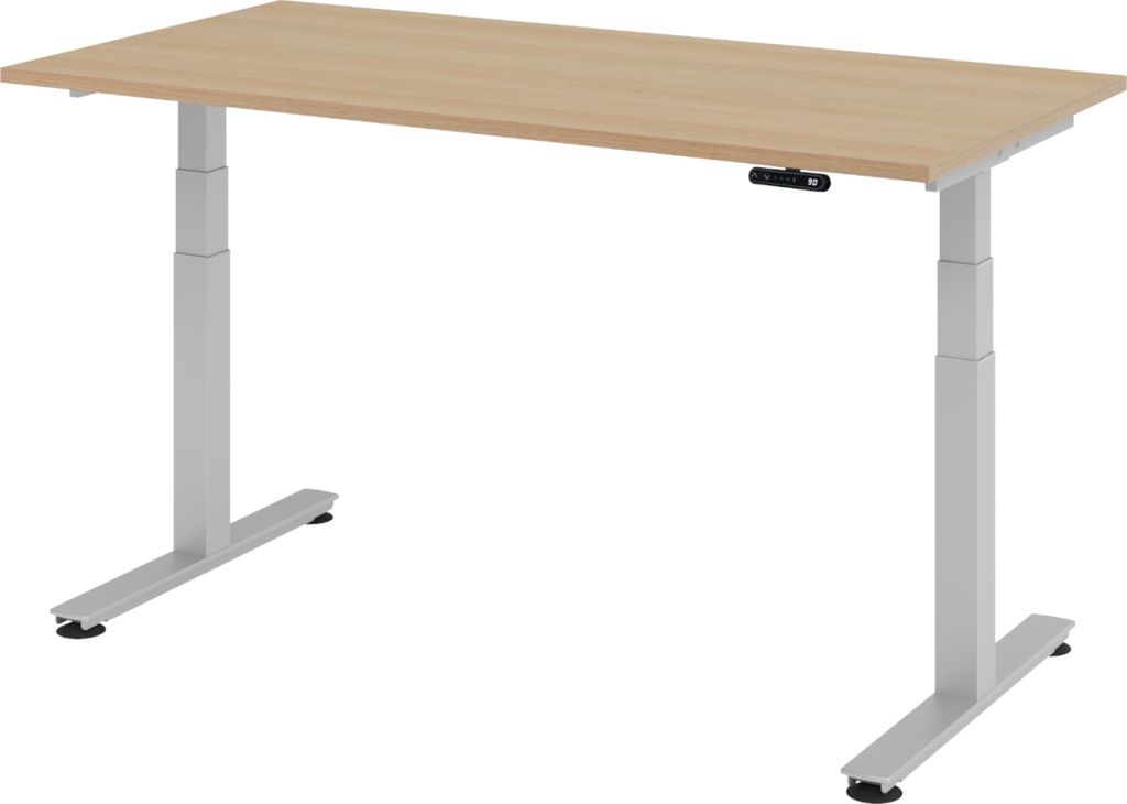 bümö Schreibtisch elektrisch XDSM - Gestell: Silber, Größe: 160 x 80 cm, Nachbildung: Eiche