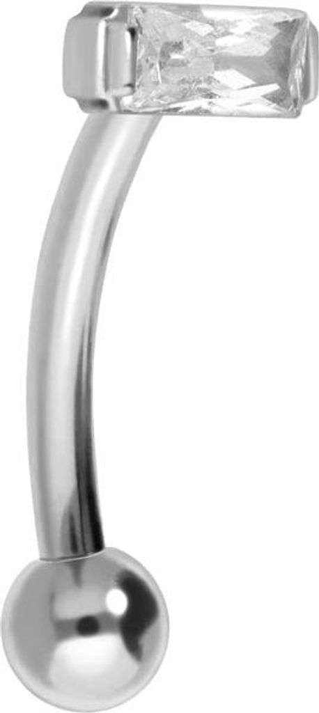 Bauchnabel-Piercing, Rook Piercing Titan Banane mit Push Fit EINGEFASSTES KRISTALLRECHTECK Silber Stablänge: 8mm