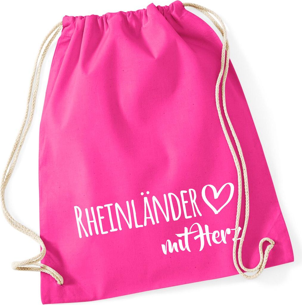 Huuraa Turnbeutel Rheinländer mit Herz 12 Liter Fuchsia Baumwolle Rucksack Geschenkidee