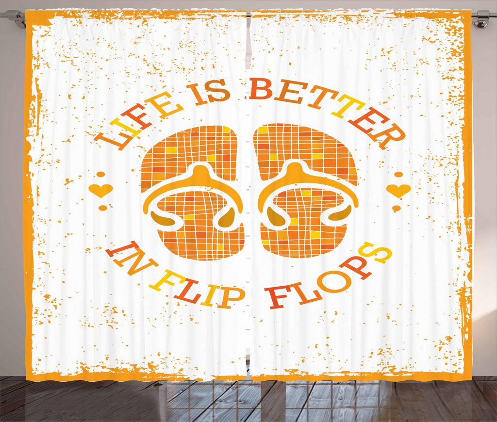 ABAKUHAUS Flip Flops Rustikaler Vorhang, Beflecktes Grungy Motiv, Wohnzimmer Universalband Gardinen mit Schlaufen und Haken, 280 x 225 cm, Orange G...