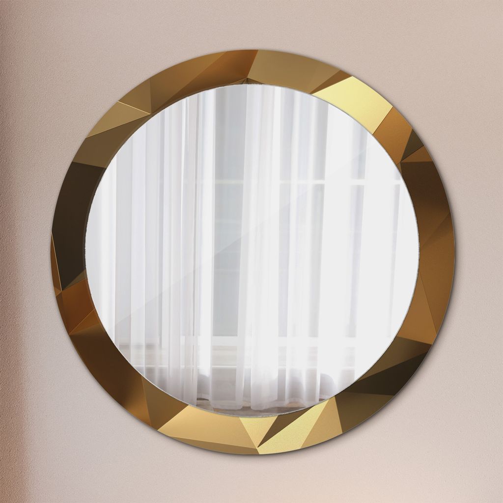 Spiegel Rund mit Aufdruck - Wandspiegel Design Wandmontage – Badspiegel - Rundspiegel - Gold Abstrakt - Rund: Ø80cm