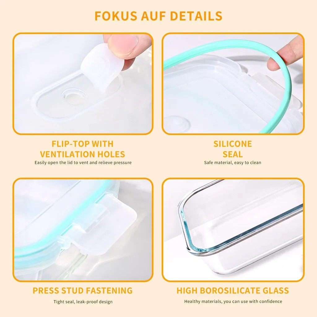 Récipient en verre borosilicate empilable 1040 ml - Pack de 4 boîtes - 5