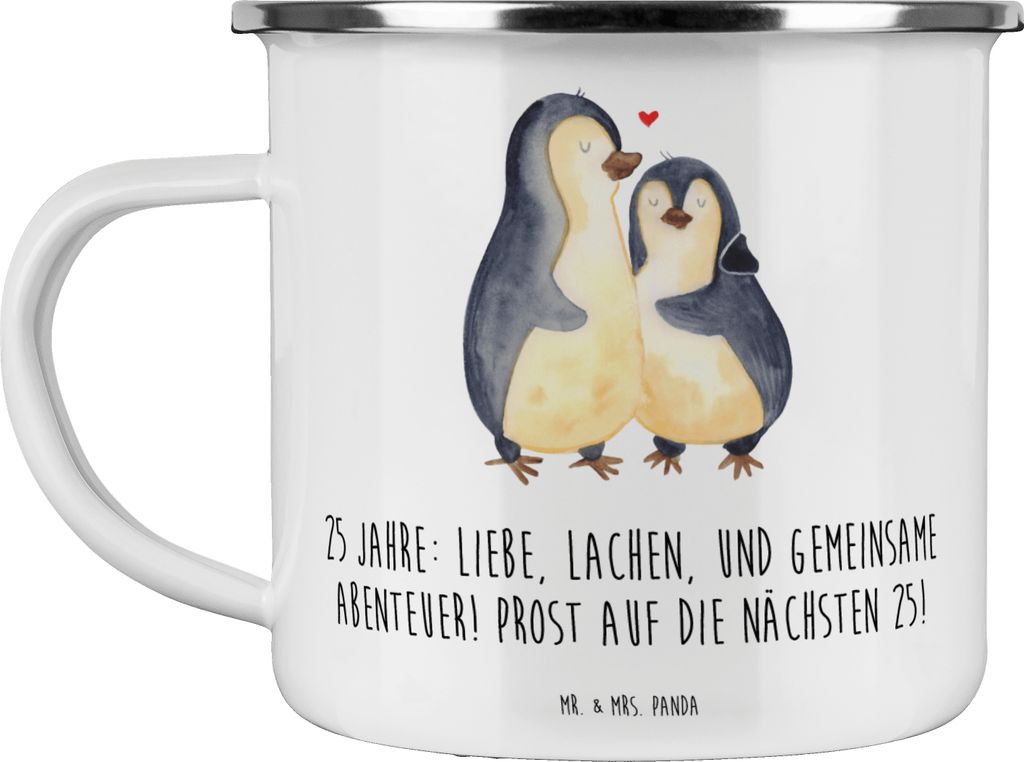 Mr. & Mrs. Panda becher emaille 25. Hochzeitstag Silberne Hochzeit - Weiß - Geschenk, Kaffeepott, Heirat, unvergesslich, Feier, Heiraten, Teetasse...