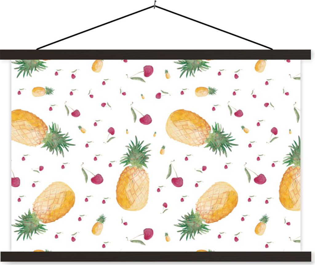 MuchoWow Textilposter Obst - Aquarell - Weiß 120x80 cm mit schwarzem Rahmen - Wanddeko