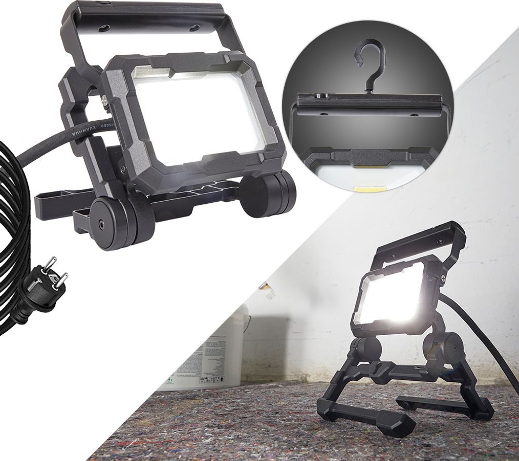 LED Arbeitsstrahler 20W 2200 Lumen 5000K IP65 dimmbar mit Haken 3m Zuleitungskabel