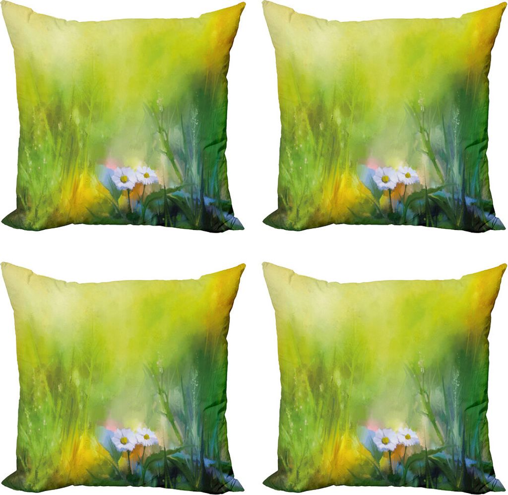 ABAKUHAUS Blume Kissenbezug Set (4 Stück), Pastoral Kamille, Moderner Doppelseitiger Digitaldruck, 45 cm x 45 cm, Grün Weiß
