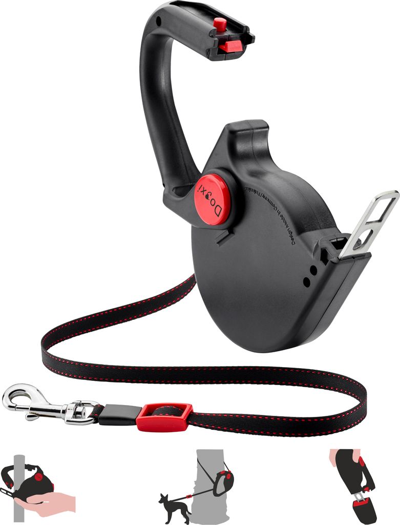 Dogxi Hundeleine Rollleine 5m Hund 25kg Griff aufklappbar Gurtzunge im Auto befestigen