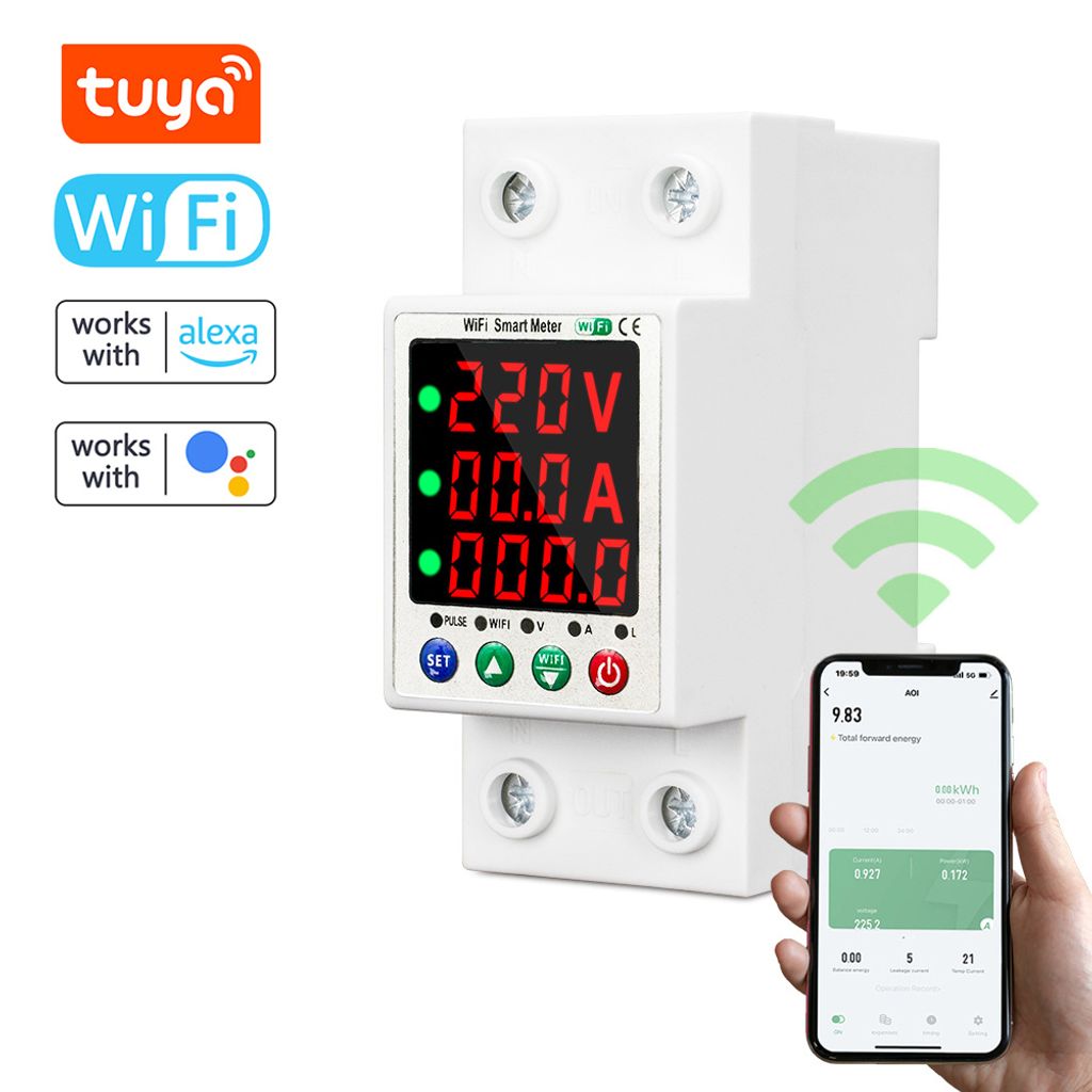 Tuya WiFi Automatischer Wiedereinschaltschutz, intelligenter Messschalter, digitale Anzeige, Wiedereinschaltschalter, ueberlast, ueberspannung, Unt...