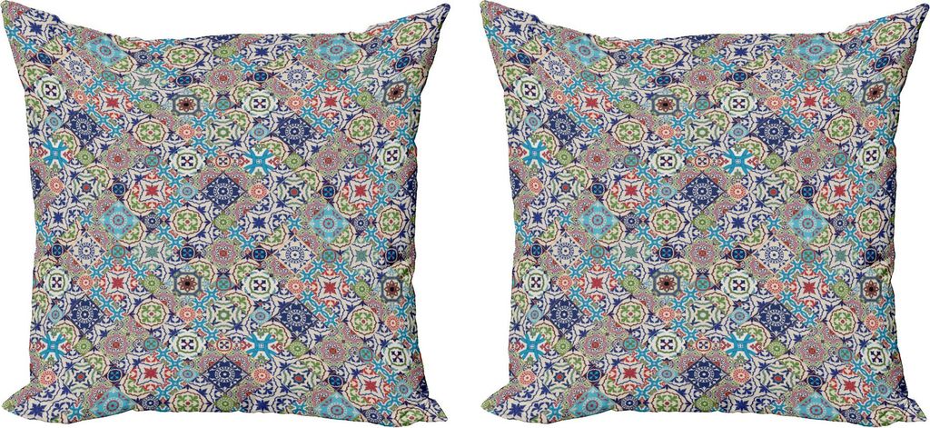 ABAKUHAUS marokkanisch Kissenbezug Set (2Stück), Komplex Bunt Marokkanisch Fliesen Motiv Antike Blumenverzierung Arabesk Design, 45 x 45 cm, Mehrf...