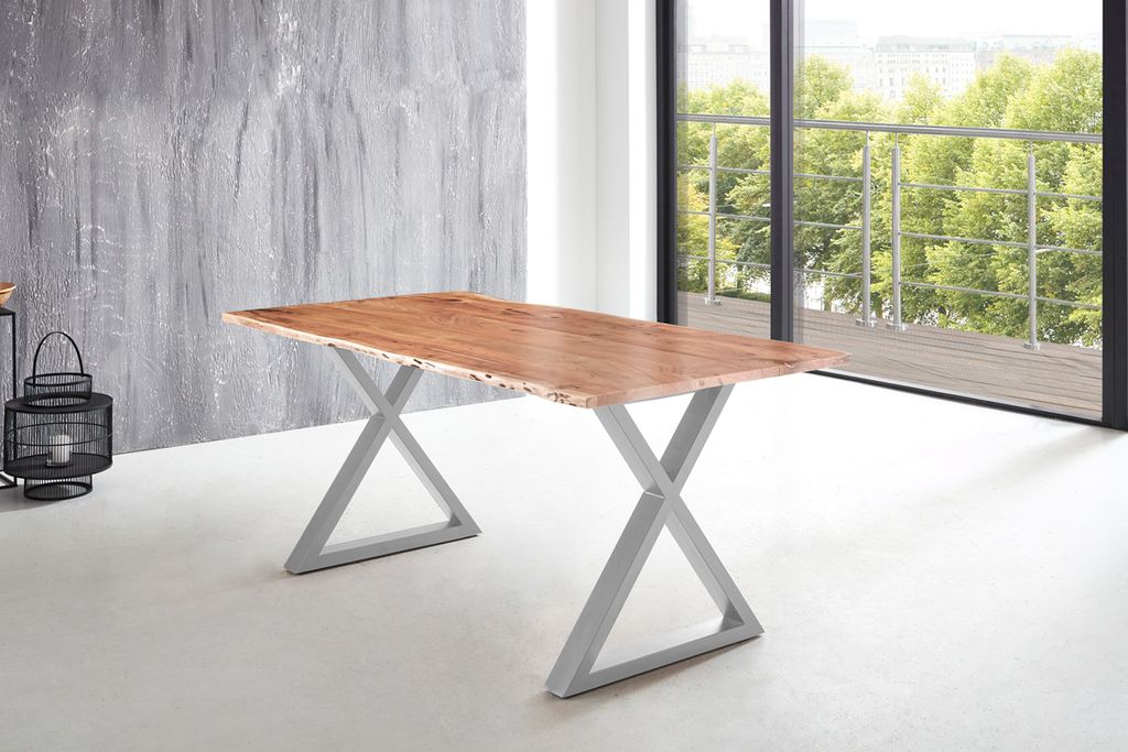 Esstisch Baumkante massiv Akazie natur 200 x 100 X-Gestell Produktbild 