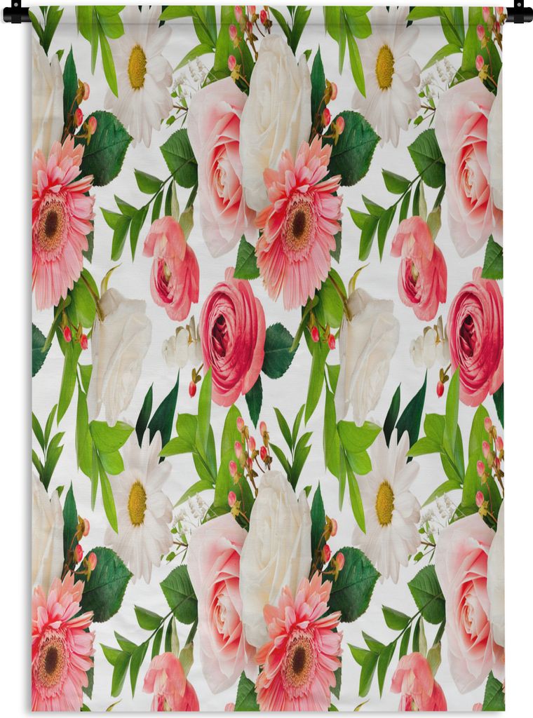 MuchoWow Wandteppich Wandbehang Blumen - Gerbera - Collage - Pastell 90x135 cm Tapisserie Dekoration Wandtuch - Baumwolle - Wandskulptur