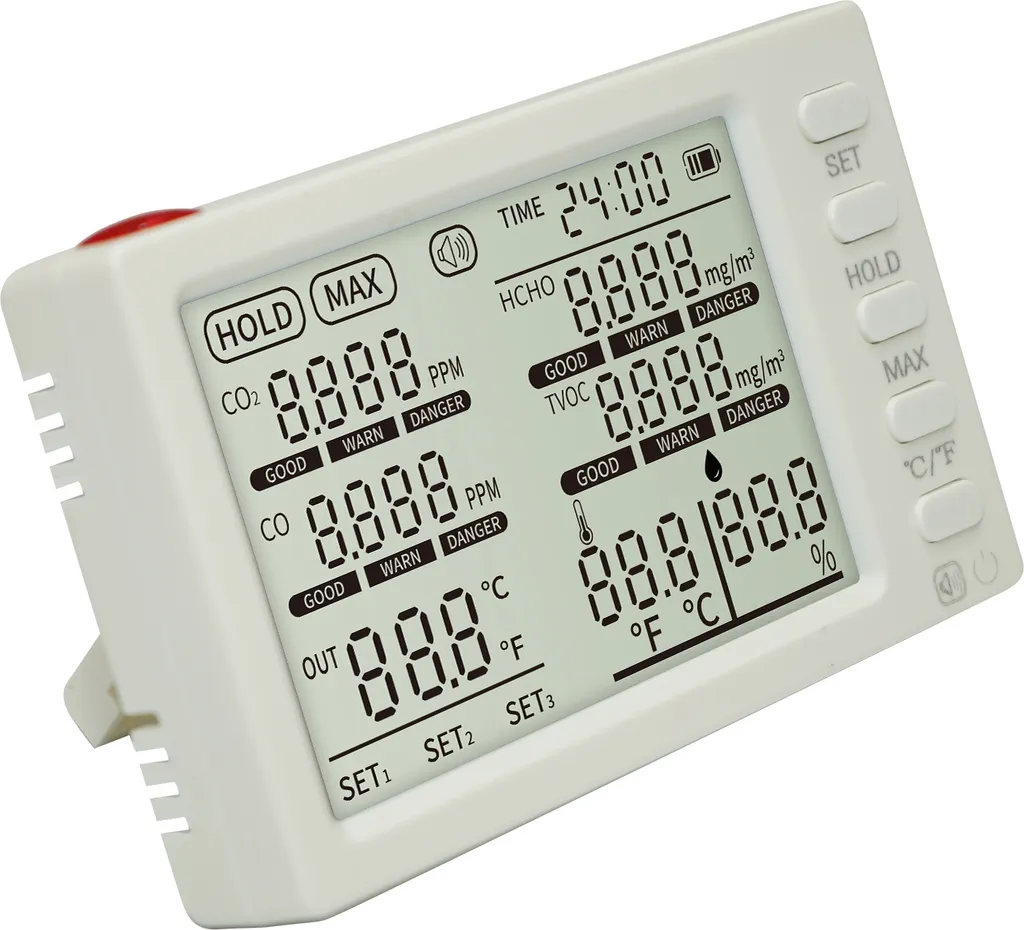 Détecteur d'air multifonction 8 indicateurs avec sonde externe et temps