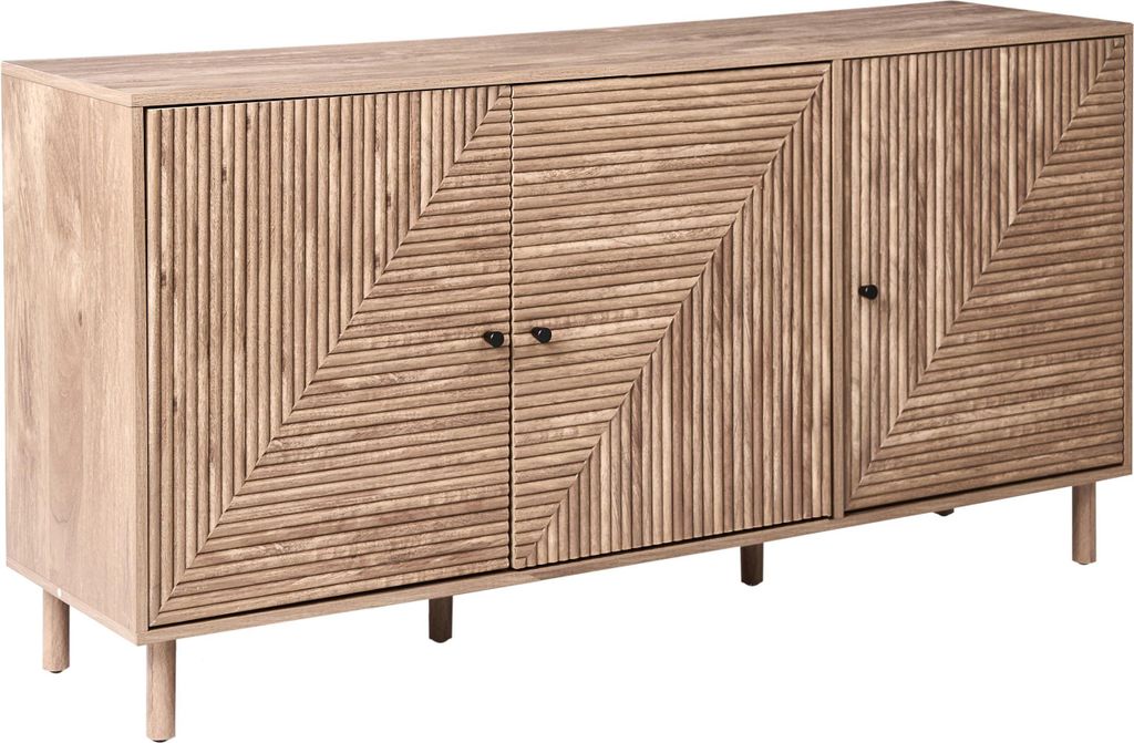 BELIANI Sideboard Hellbraun MDF-Platte mit 3 Türen Rillen-Optik Helle Holzbeine Moderner Türschrank Allzweickschrank Schlafzimmer Wohnzimmer