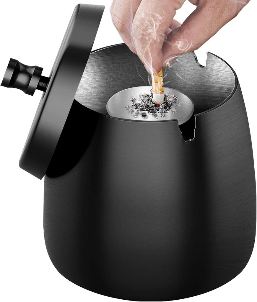 Aschenbecher mit Deckel, Edelstahl Aschenbecher für Produktbild 