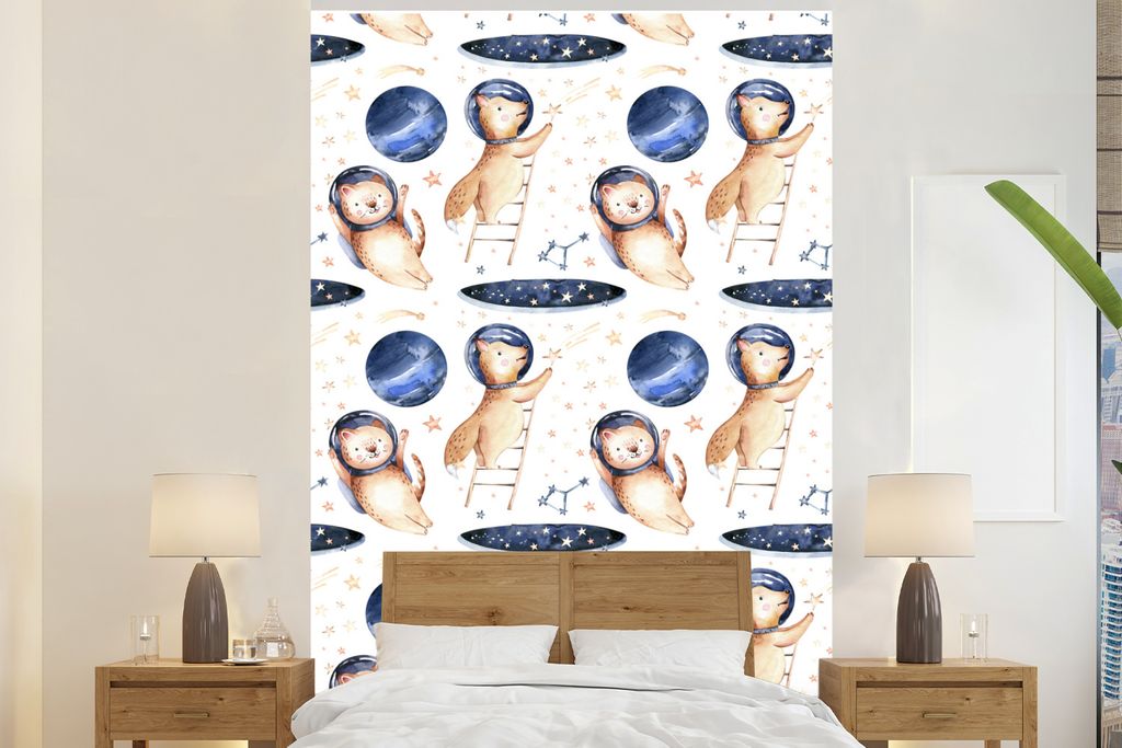MuchoWow Fototapete für Wohnzimmer oder Schlafzimmer Wandtapete Vinyl Motivtapete Muster - Tiere - Raumfahrt - Jungen - Kinder - Kind - 225x350 ...