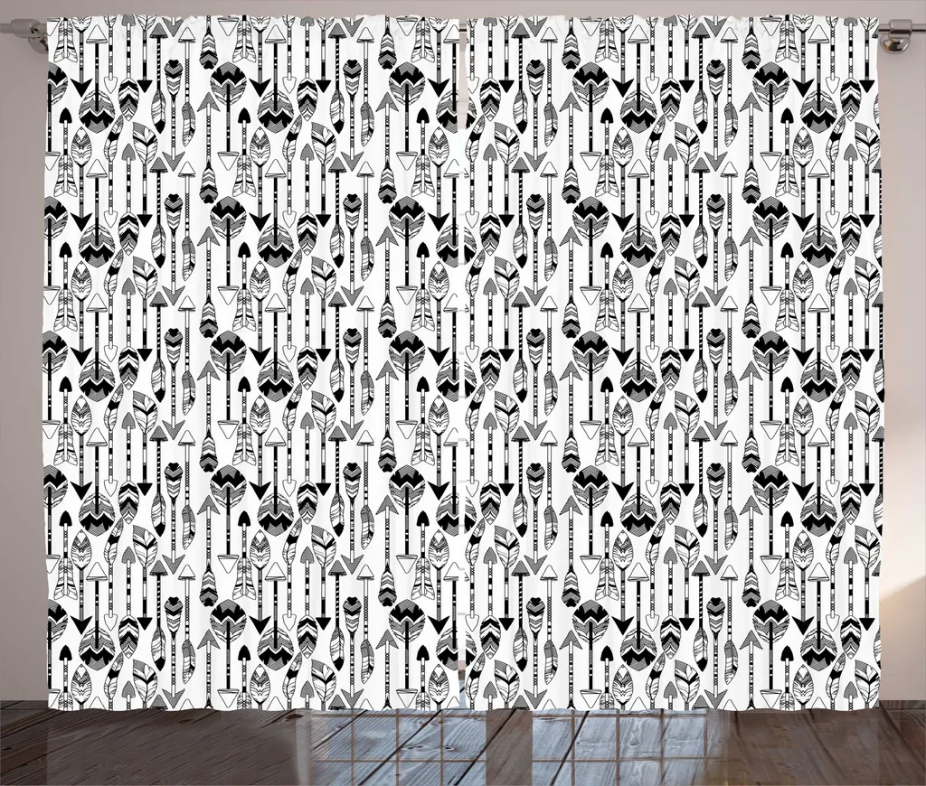 Grand Rideau pour Fenêtre Salon et Chambre - Style Folk Noir et Blanc