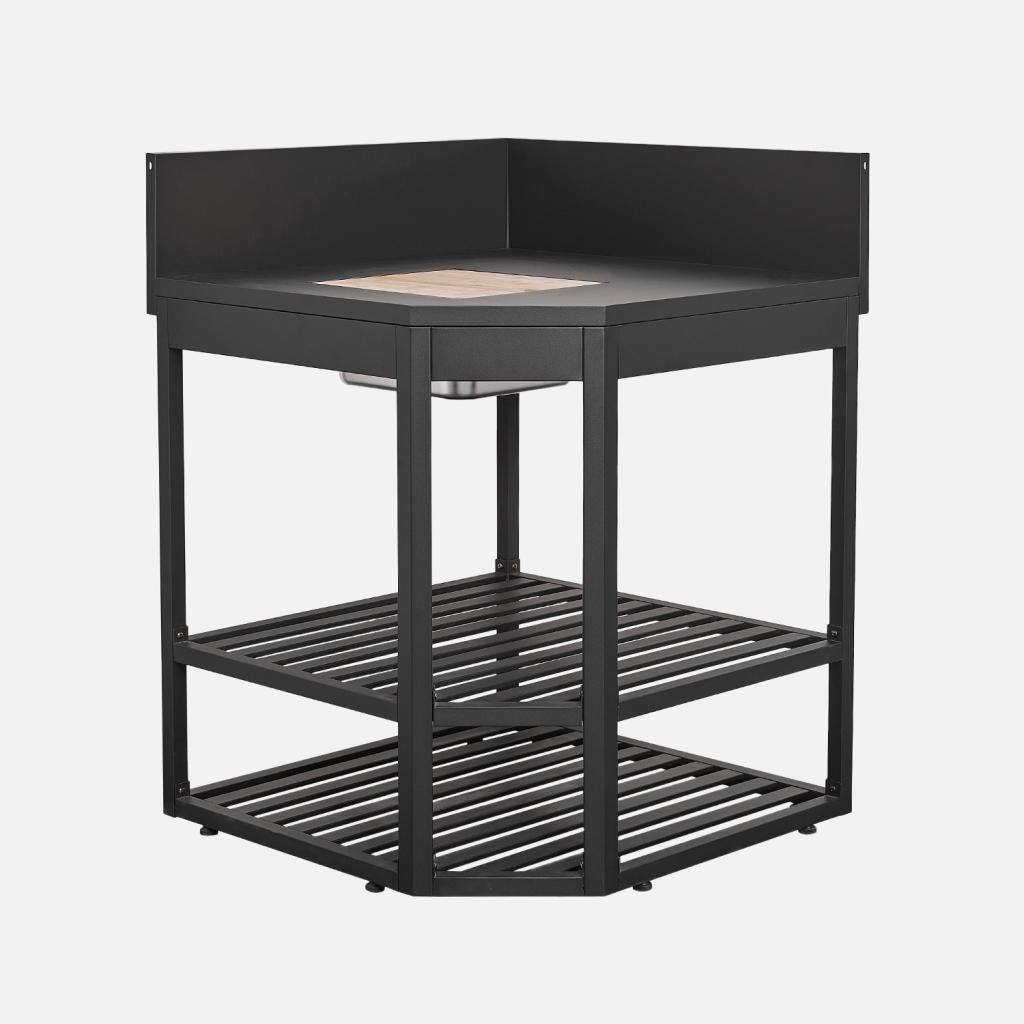 sweeek - Eckmodul für Außenküche aus Stahl mit Eiswürfelbehälter und Holzbrett B 80 cm - Schwarz