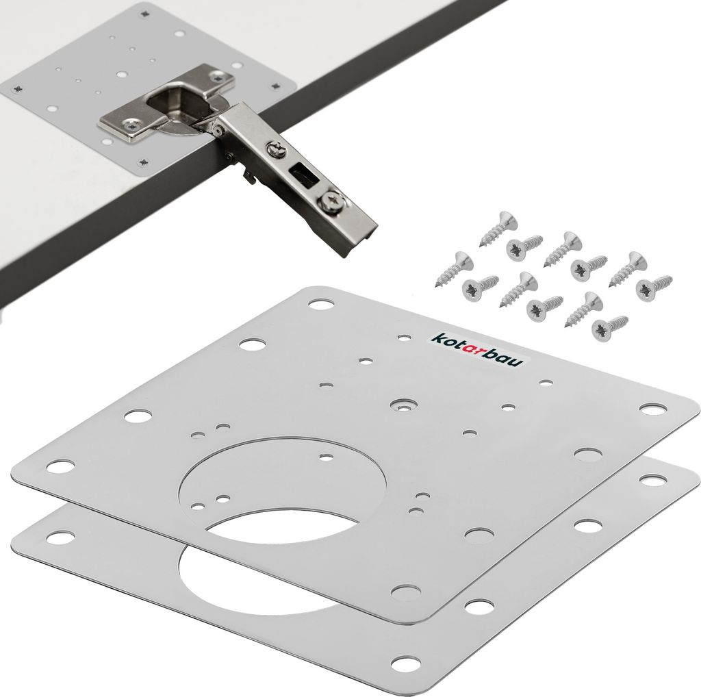 KOTARBAU 2er Set Scharniere Reparaturplatte 9 x 9cm Reparaturstück mit Schrauben 2 Stk. Edelstahl Schrank Scharniere Reparaturplatte Topfscharni...