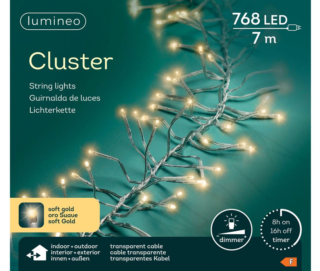 Lumineo, Lichterkette CLUSTER 768 LED 7 m Soft Gold, Produktbild 