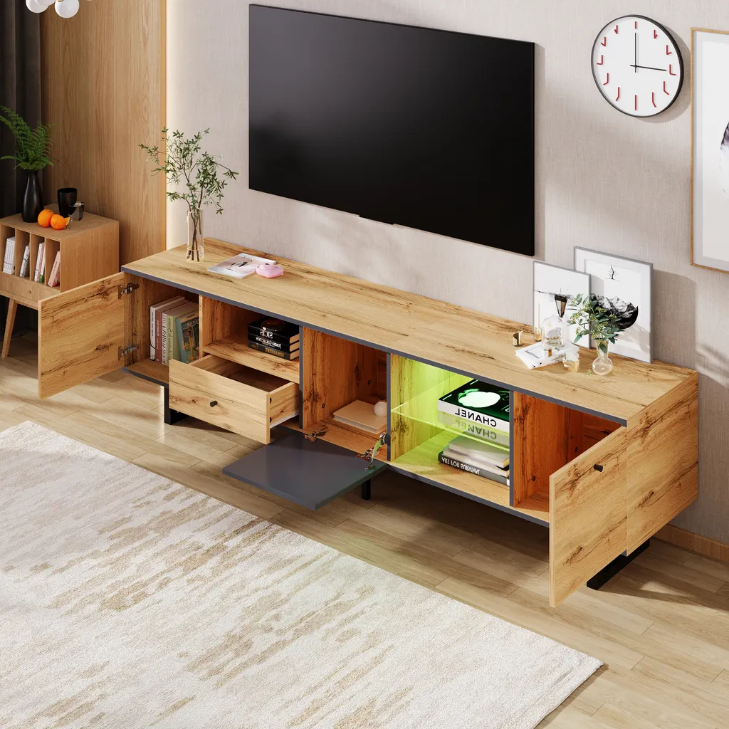 Banc TV avec Rangement pour Câbles et LED, Solution Salon Ordonné - 3