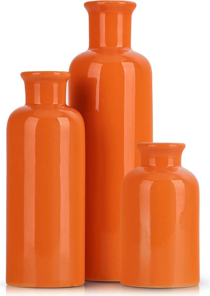 Orangenes keramisches Vasen-Set aus 3 modernen Bauernhaus-Dekorationen Mehrfarbige kleine Keramikvase für Bauernhaus-Dekoration Wohnzimmerdekorati...