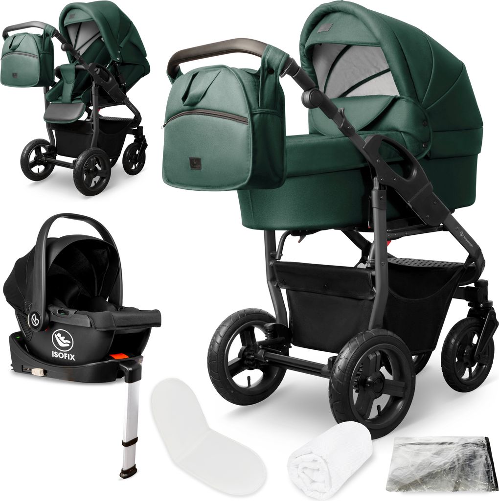 Bergsteiger Capri Kombikinderwagen 4-in-1 – Babywanne, Sportsitz, i-Size Babyschale & Isofix-Station, Luftreifen, höhenverstellbar, faltbar, Zub...