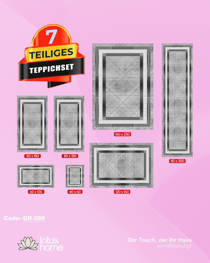7-teiliges Teppich-Set GR-209. Produktbild 