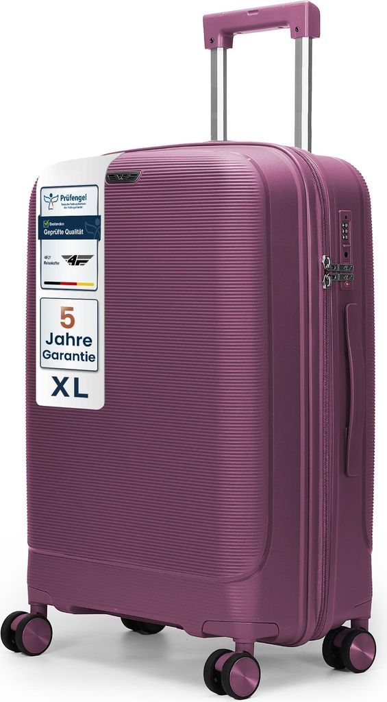 4FLY Leichter Hartschalen-Reisekoffer XL 75 cm (90L) – mit TSA-Schloss, 4 Spinner-Doppelrollen und Aluminium-Teleskopgriff, Aufgabegepäck