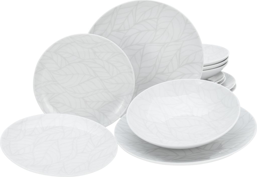CreaTable, 25869, Home Blätter, Tellerset 12-tlg, Porzellan