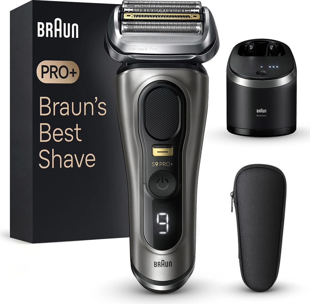 Braun Series 9 Pro+ Men's Electric Shaver with 5 Pro Shaving Elements ProTrimmer & Cleaning Station 60 Min Runtime Germany 9565cc Precious Metal
