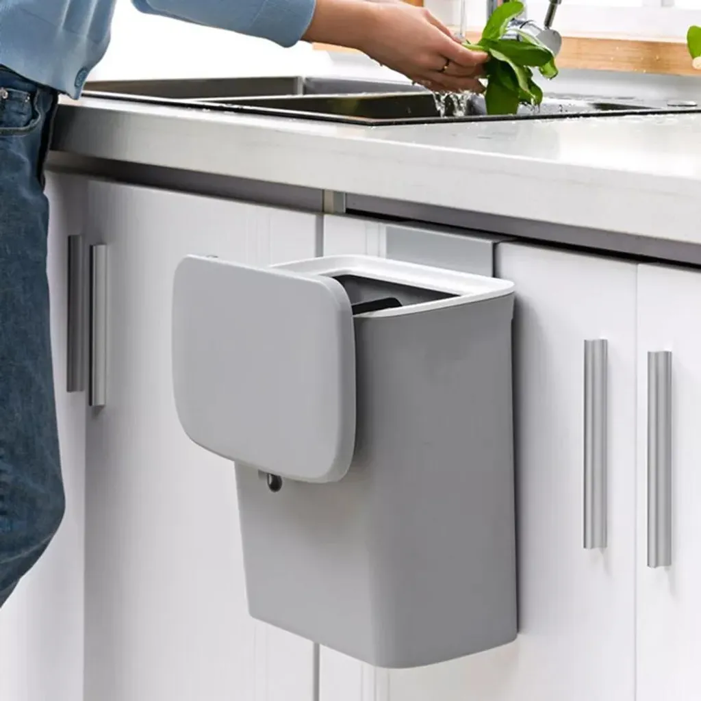 Corbeille à papier murale grise de 9 litres pour bureau et salle de bain