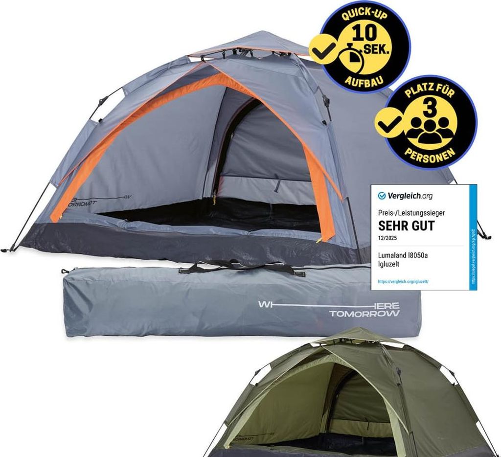 Where Tomorrow Pop Up Zelt - 3-Personen-Zelt mit Doppeltr-