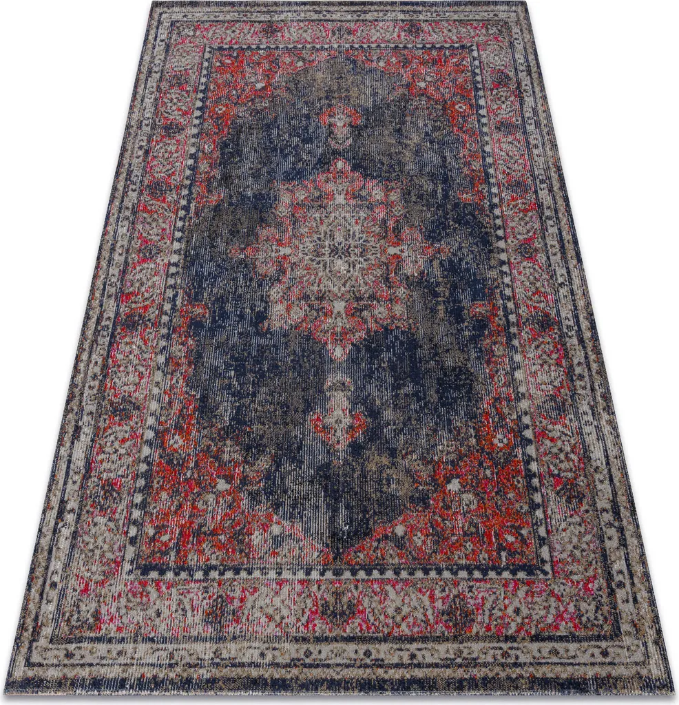 Tapis Moderne MUNDO E0551 Ornement Vintage Rouge et Noir 160x220 cm