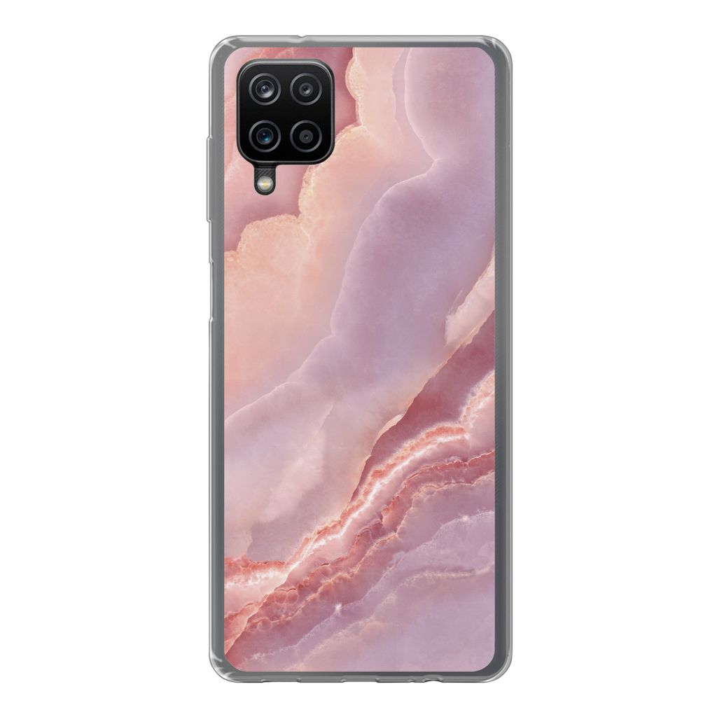 MuchoWow Handyhülle Schutzhülle Hülle für Samsung Galaxy A12 Naturstein - Rosa - Nahaufnahme Silikon Softcase Handy Hülle - Bild