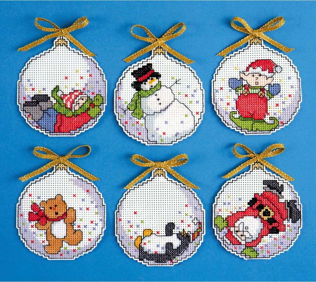 Design Works Kreuzstich Stickpackung "Weihnachtsbaum Dekoration Seifenblasen 6er Set", Zählmuster, 8x9cm