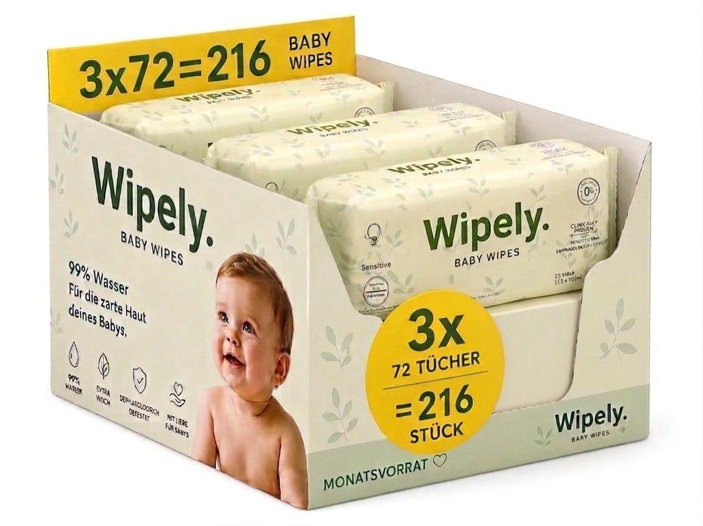 Wipely Baby Feuchttücher Sensitive 3er Set (216 Stück) – Produktbild 
