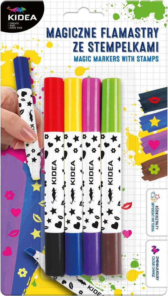 Kidea Magic Markers mit Stempeln 2 in 1 doppelseitig 4 Marker 8 Farben
