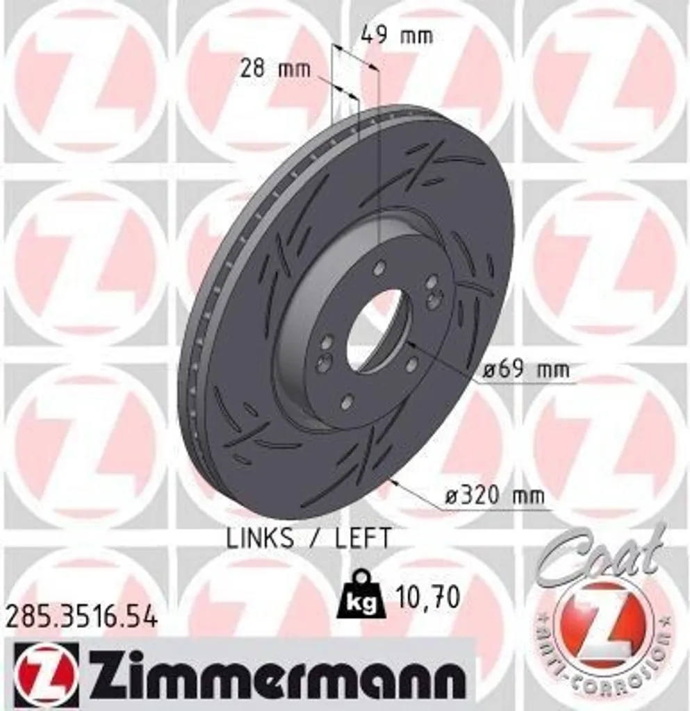 Disque de frein avant ZIMMERMANN pour HYUNDAI SANTA FÉ II 320mm 285.3516.54
