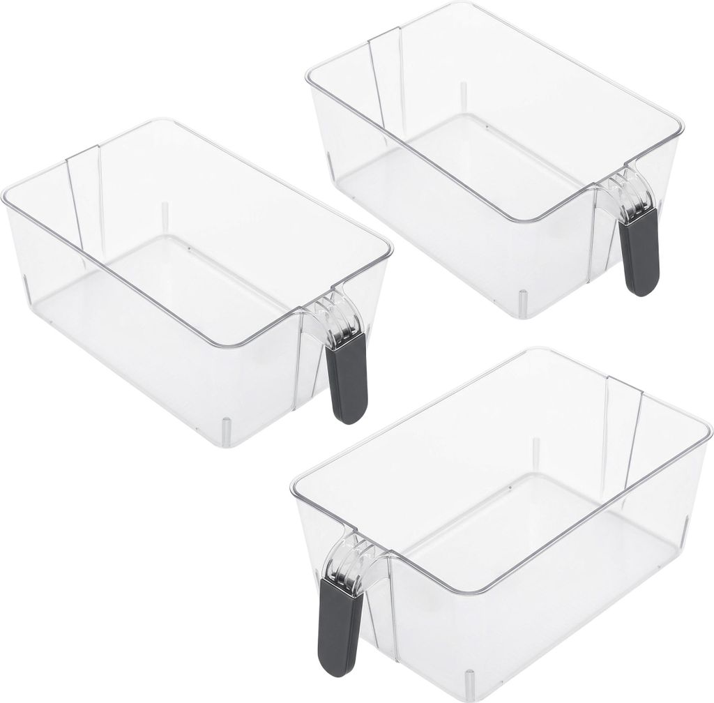 2.02 Kühlschrank Aufbewahrungskorb 3er Set mit Griff - ca. 31x18x11 cm - Organizer Aufbewahrung Kiste (mittel / 3er)