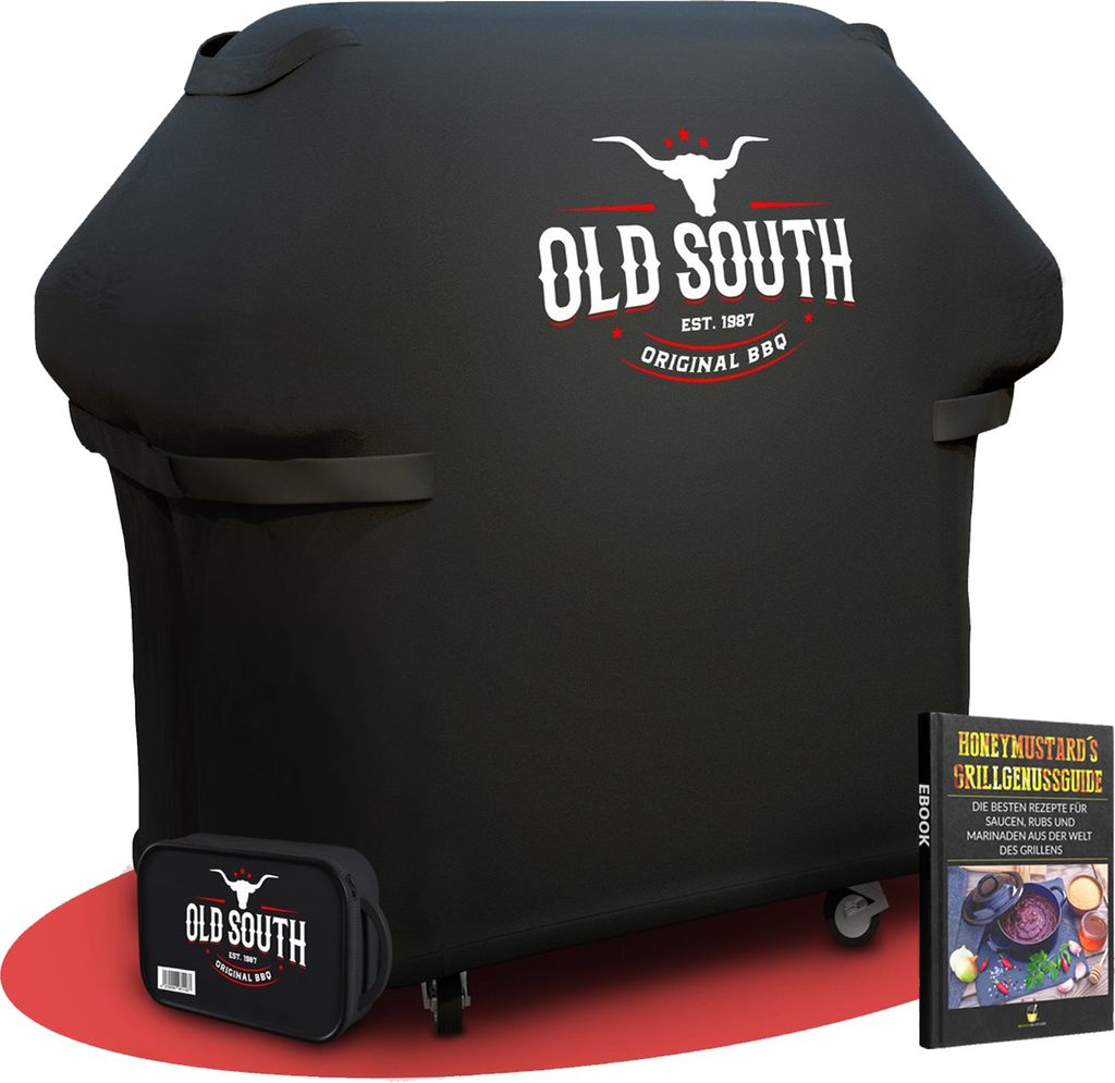 Old South - Grillabdeckung Wetterfest - Schwarz (135 x 70 x 115 cm) - Grill Abdeckhaube für Weber, Napoleon, Brinkmann, Char Broil Gasgrill