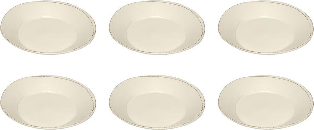 VIRGINIA CASA 6er Set Suppenteller LASTRA BIANCO 24cm weiß Keramik Landhausstil