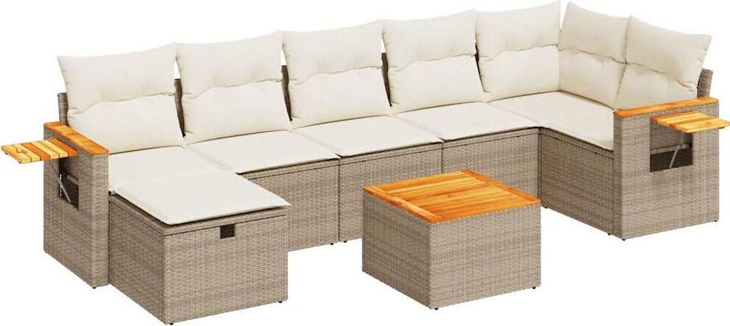8-tlg. Garten-Sofagarnitur mit Kissen Beige Poly Rattan