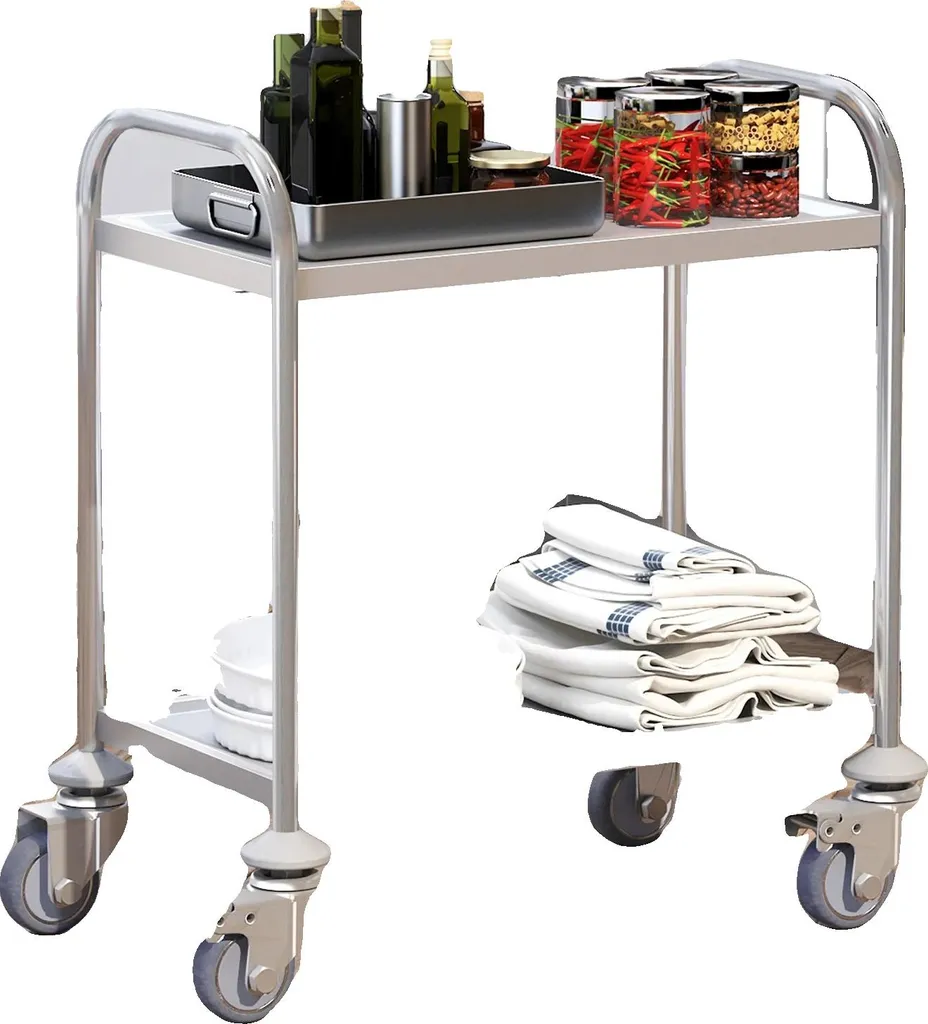 Desserte à roulettes en inox à double plateau pour cuisine et labo