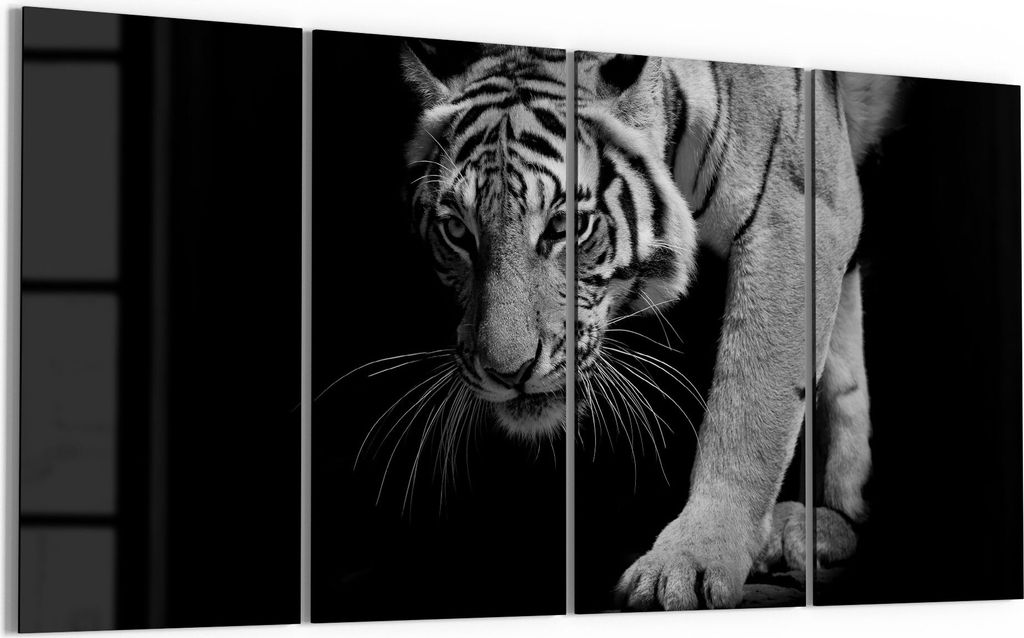 DEQORI Glasbild Echtglas 4x30x60 cm 'Pirschender Tiger' Wandbilder XXL groß
