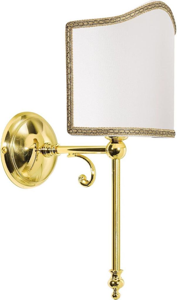 Wandlampe Messing Stoff H: 36,5 cm in poliert Weiß E14 Klassisch Wandleuchte