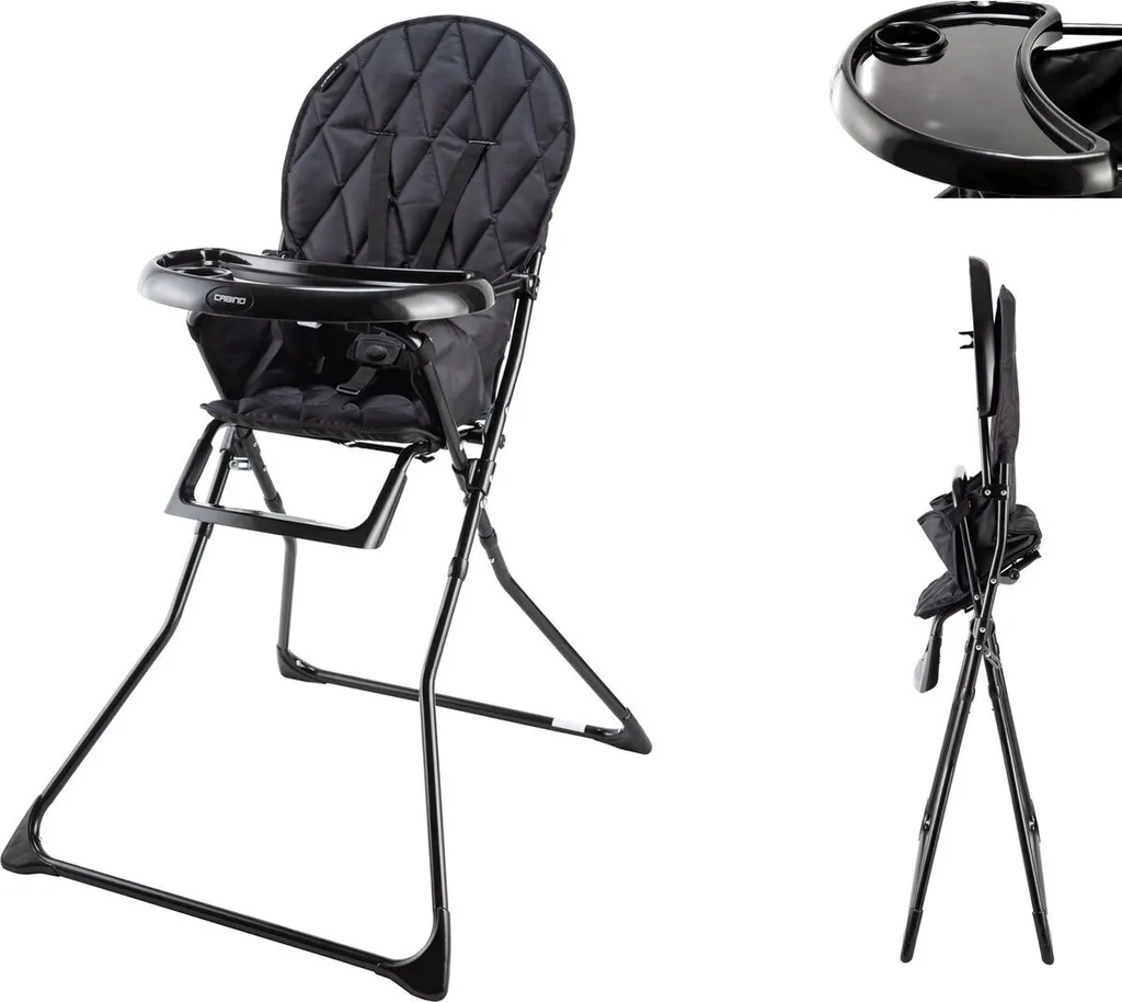 Chaise Haute Gain de Place pour Appartement avec Harnais Sécurité Noir